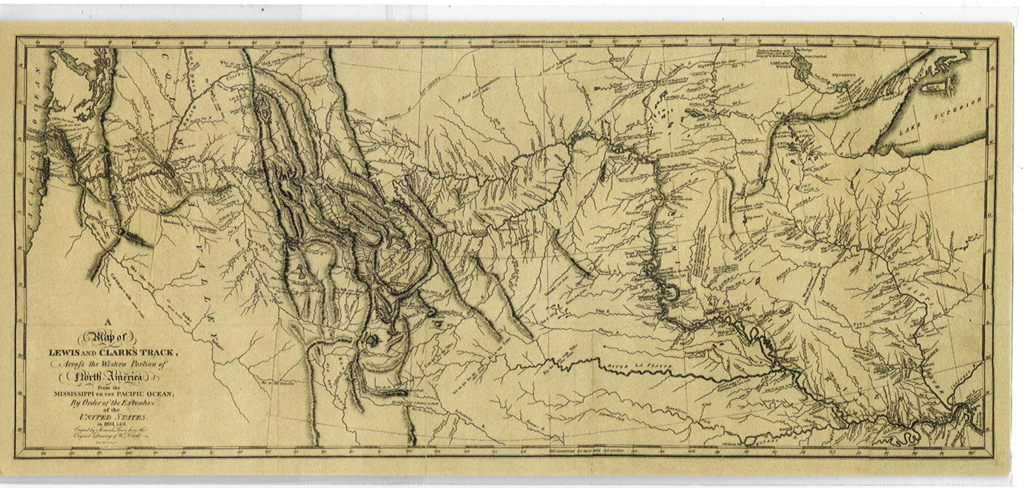 A small printed out version of the map William Clark drew of the expedition's route and features of the continent.