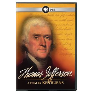 A DVD cover case featuring Thomas Jefferson's portrait, the title reading "Thomas Jefferson. A Film By Ken Burns."