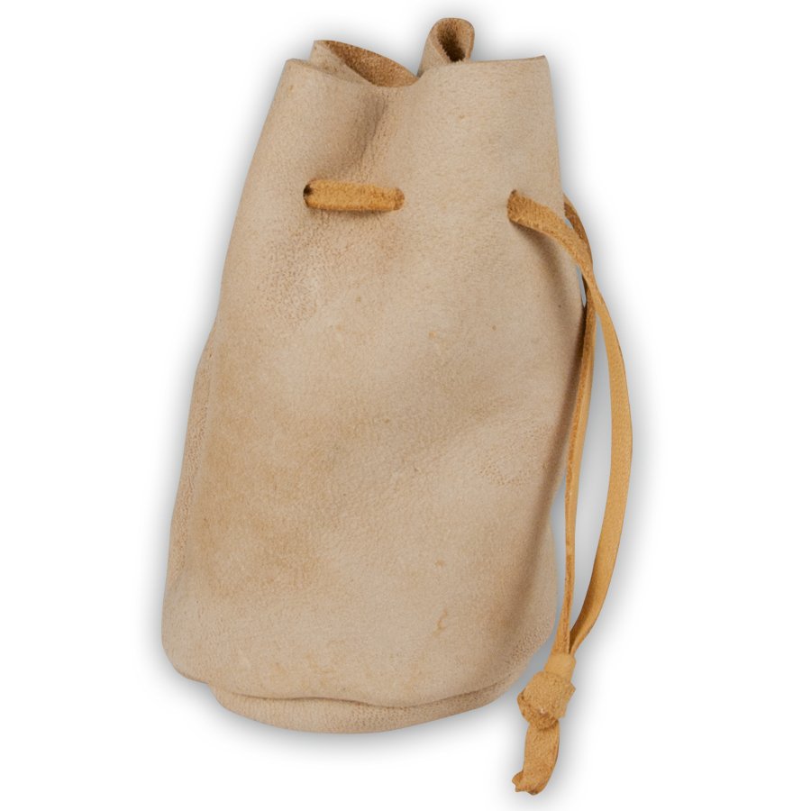 small natural leather pouch with drawstring