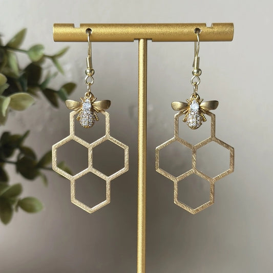 Earrings: Honeycomb Bee
