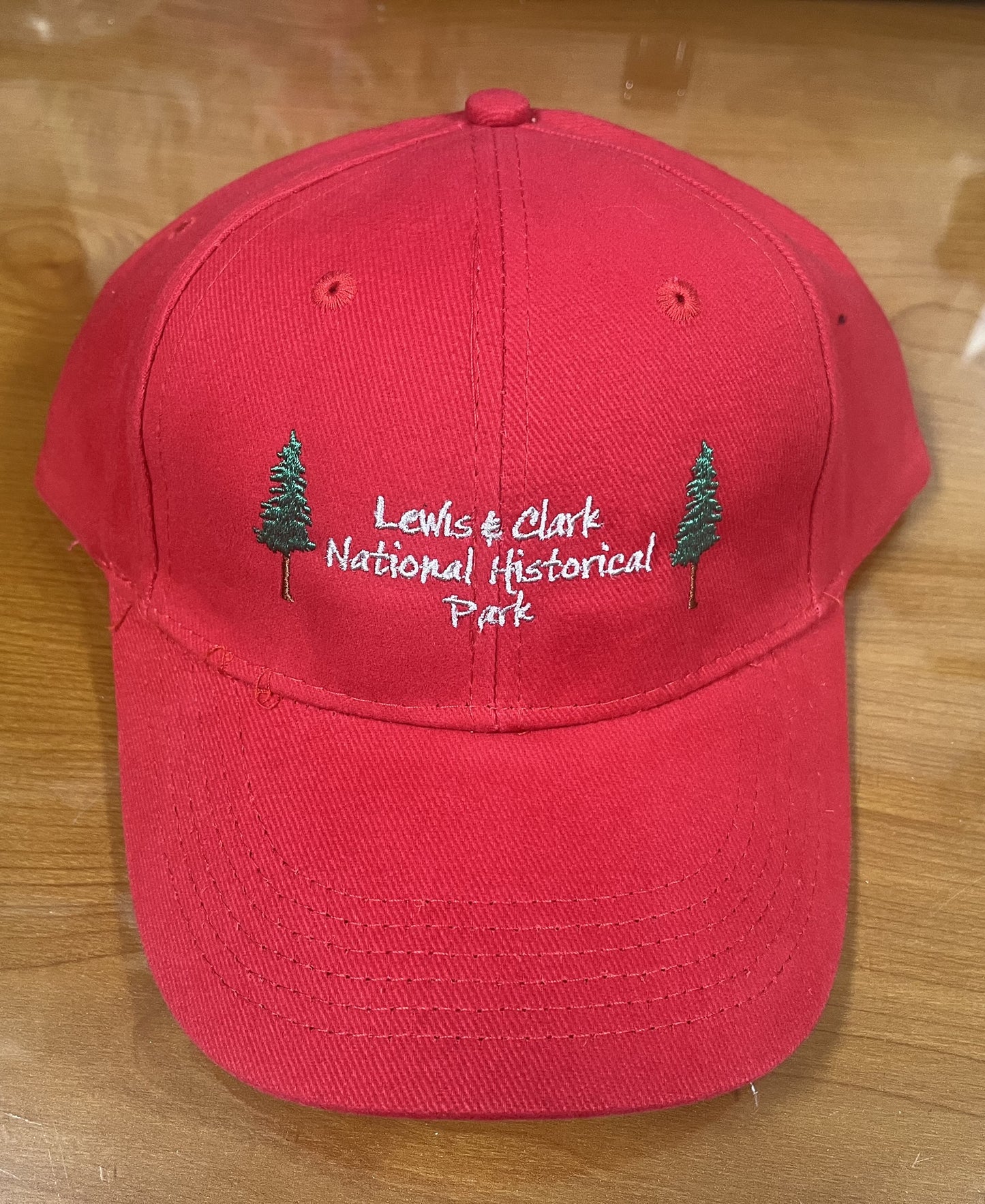 Hat: Embroidered Trees Red