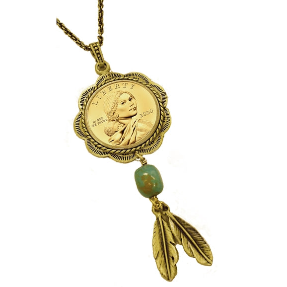 Necklace: Sac Brass / Turq Coin