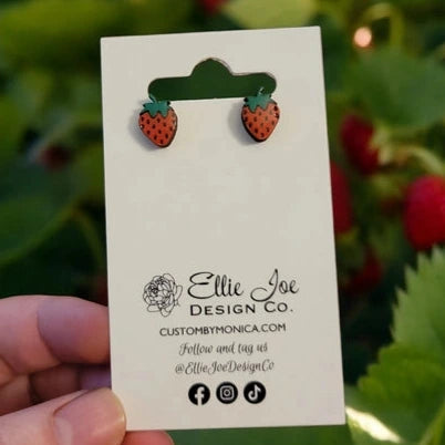 Earrings: Strawberry Wood Studs