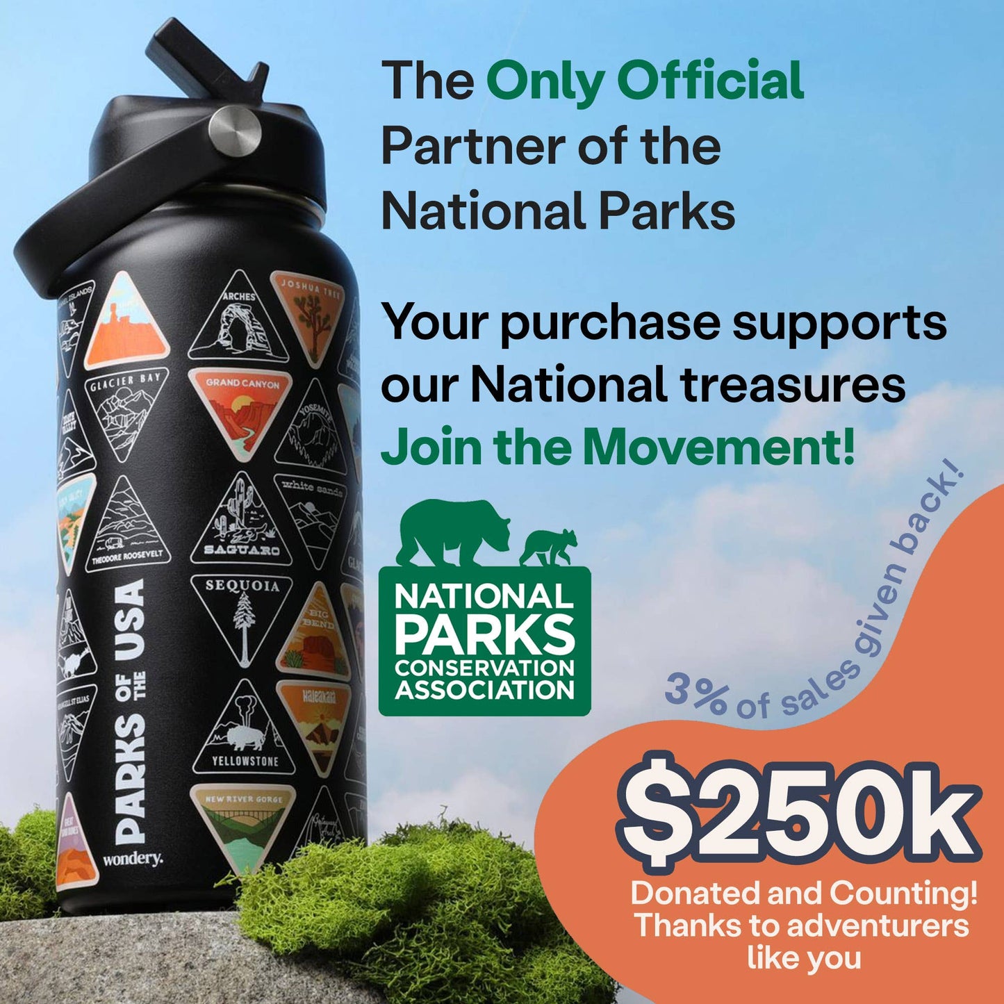 The Original Parks of the USA Bucket List Water Bottle 32oz: Sunrise