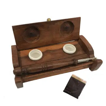 Wood Pen Inkwell Stand