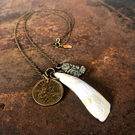 Necklace: Buffalo Tooth & Sacagawea Coin